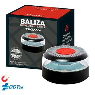 Baliza V16 geolocalizada Tikuak homologada DGT 3.0 con luz LED ámbar 360°, 8 LEDs, pilas incluidas y resistente a agua y viento