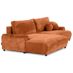 Nelly - canapé d'angle gauche 4 places convertible avec coffre en velours texturé - Rouille