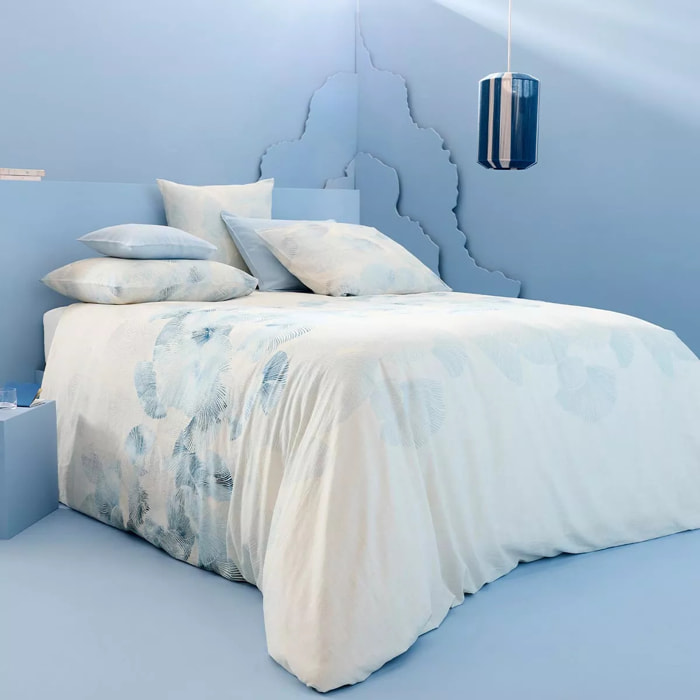 Housse de couette lin & coton lavé 130 g/m² imprimé bleu beige Vagues indigo