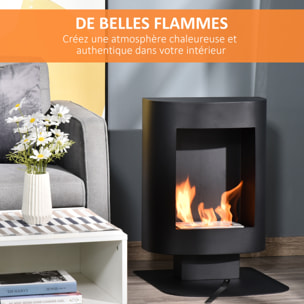 Cheminée bioéthanol sur pied design contemporain - brûleur 1,5 L - contrôle de flamme et manche inclus - acier noir