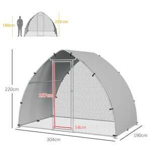 Enclos poulailler chenil 5,75 m² - toit anti-UV, porte verouillable - dim. 3,04L x 1,9l x 2,2H m - acier galvanisé