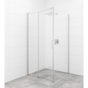 TEX BB ensemble porte coulissante/paroi 120x100 anticalcaire avec profilés chrome brillant (TEXDBB120S100-SET)