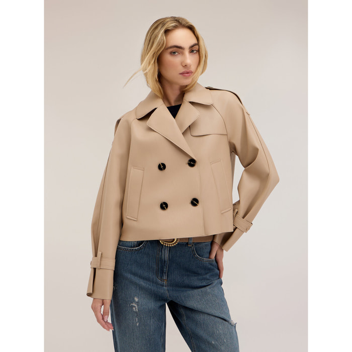 Motivi - Trench corto doppiopetto con mostrine - Beige