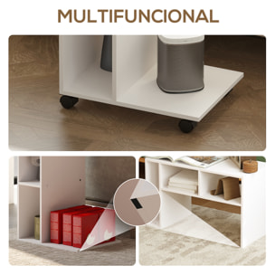 Mesa Auxiliar Multifuncional en Forma de C Mesa Auxiliar para Sofá con Ruedas Compartimentos Abiertos Mesita Auxiliar para Salón Dormitorio Oficina 40x30x69 cm Blanco