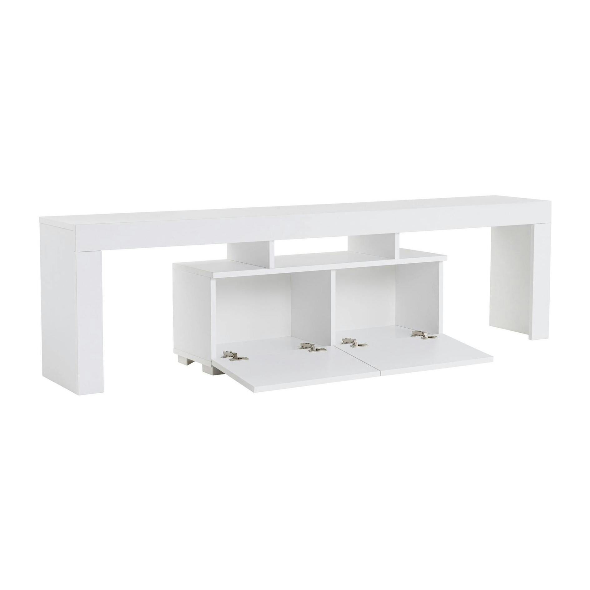 Banc TV moderne blanc avec rangement - effet laque MARFA