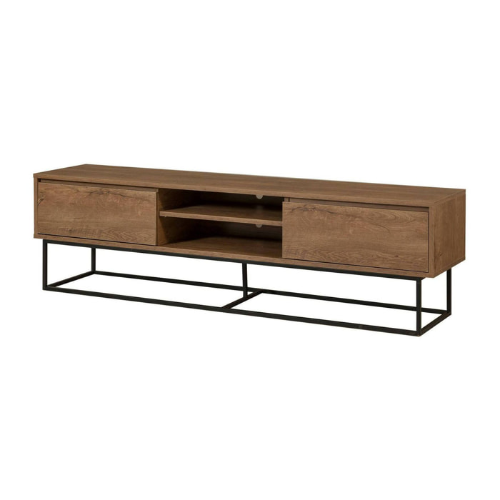 Mobile porta TV Corinna, Credenza da soggiorno, Armadio basso per TV, Base parete attrezzata, 180x40h50 cm, Noce e Nero