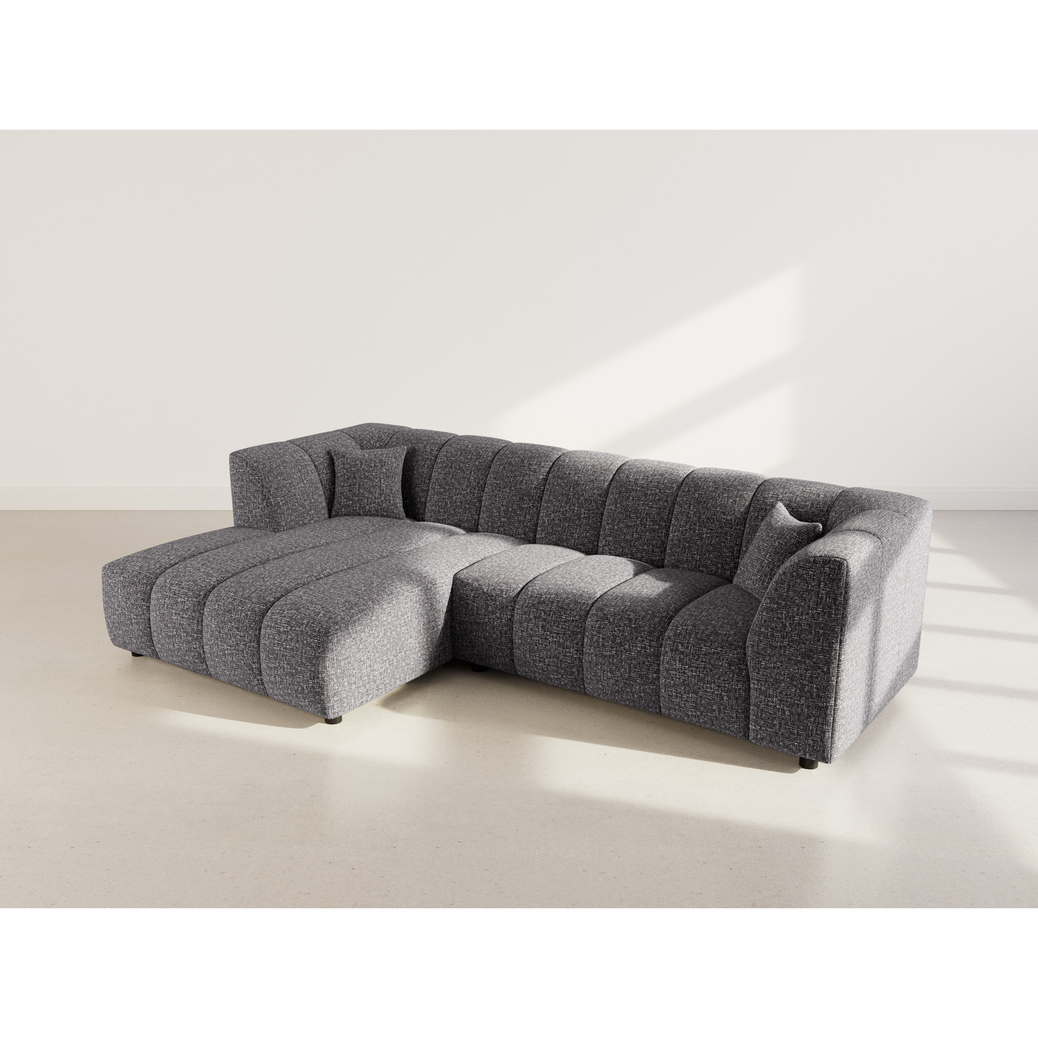 Curtis - canapé d'angle gauche 4 places avec accoudoir en tissu texturé - Gris foncé