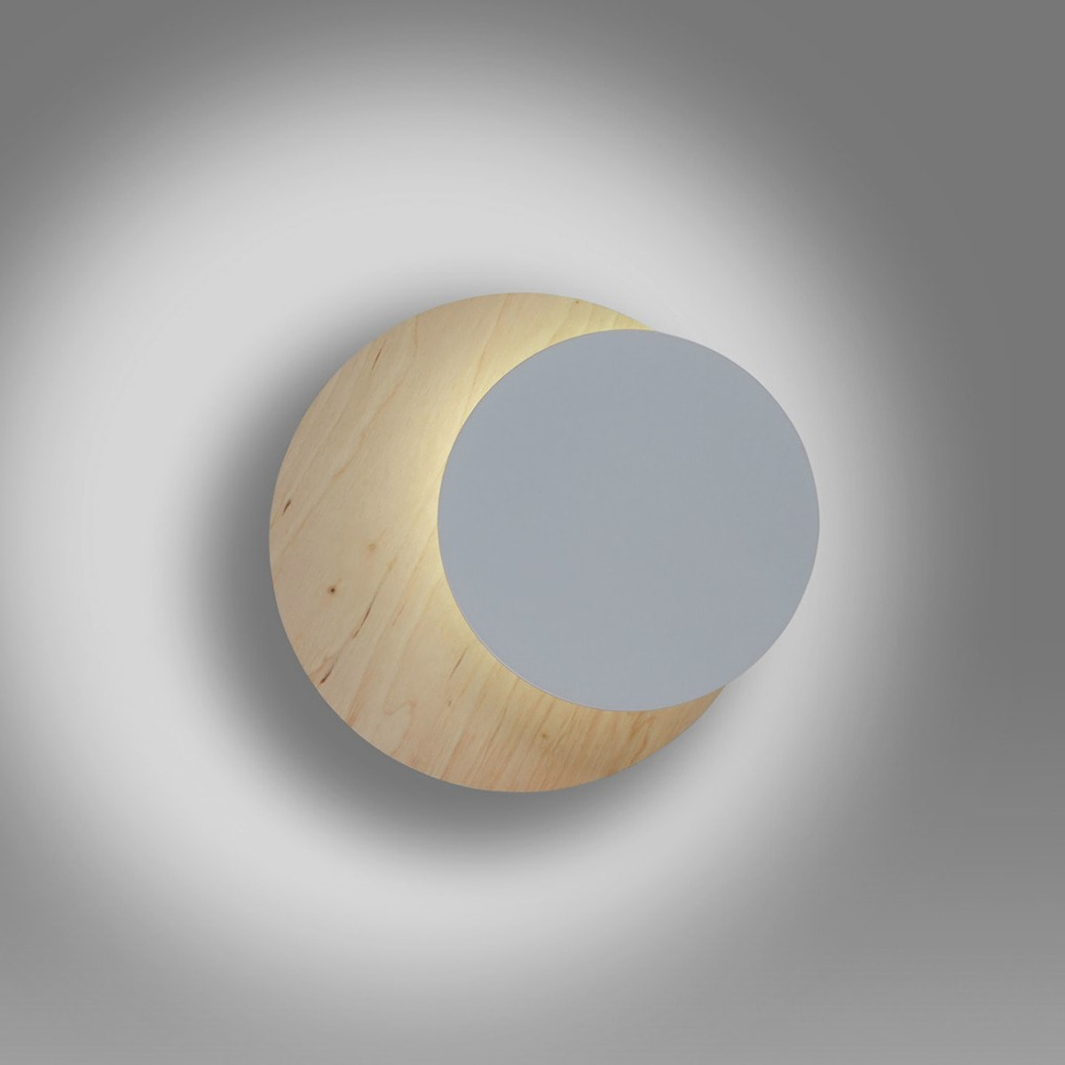 Lampada a parete Circle in acciaio bianco e legno