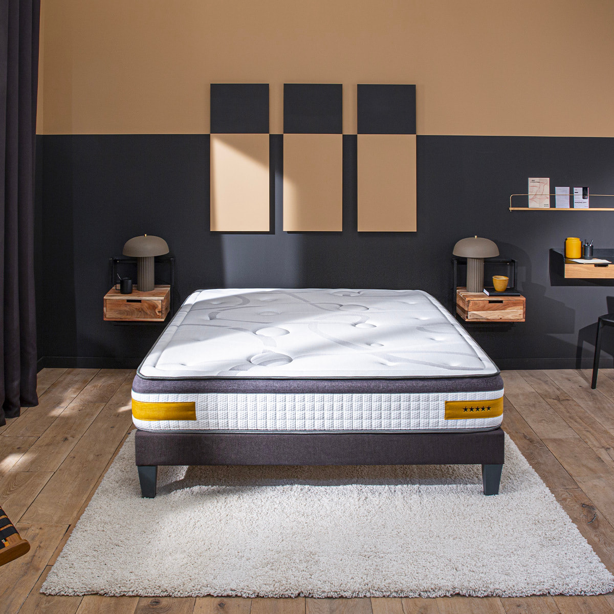 Ensemble Matelas Copenhague & Sommier KIT15, 24 cm, Technologie tri-lattes, Soutien Ferme, Aération Optimale