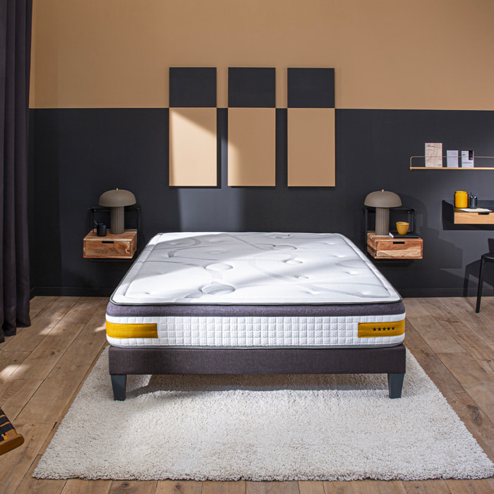 Ensemble Matelas Copenhague & Sommier KIT15, 24 cm, Technologie tri-lattes, Soutien Ferme, Aération Optimale