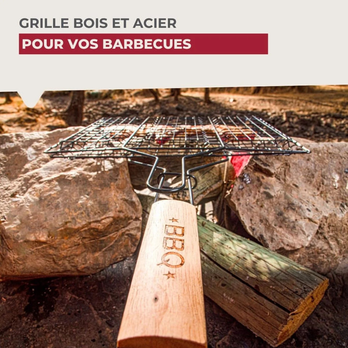 Lot de 2 grilles barbecue 35/25,5/54 cm en acier inoxydable et bois Fackelmann Barbecue