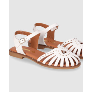 Sandalias de Piel - Blanco - Tacón: Bajo