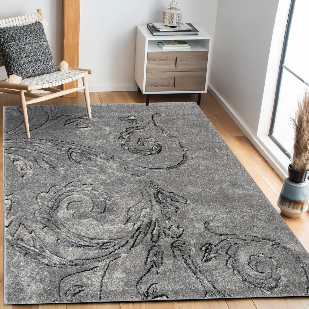 Tapis Pasa motif baroque gris et noir