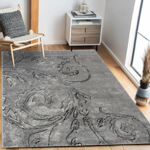 Tapis Pasa motif baroque gris et noir