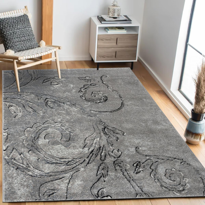 Tapis Pasa motif baroque gris et noir