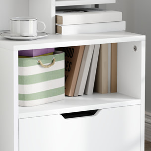 Chevet table de nuit multi-rangement tiroir niche plateau 2 étagères aspect bois blanc