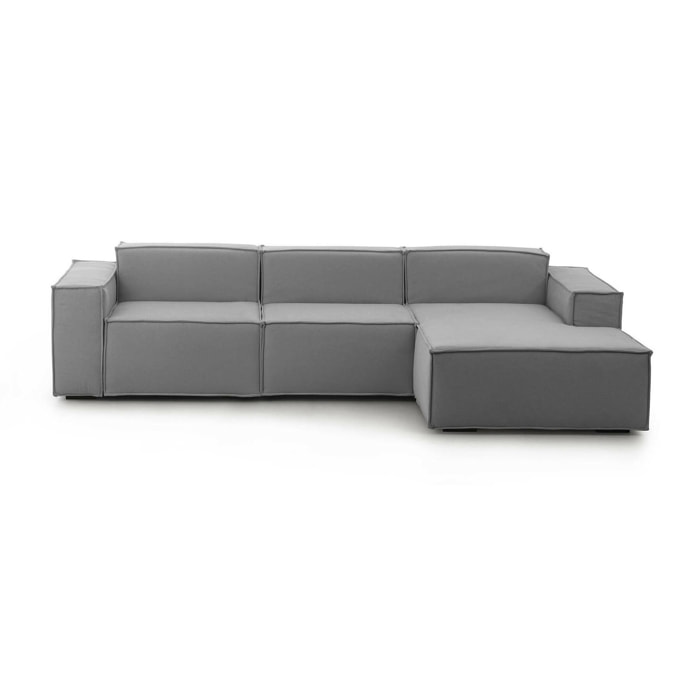 Divano fisso Giovanna, Divano componibile a 3 posti con penisola destra, 100% Made in Italy, Sofà moderno in tessuto, Cm 300x170h70, Grigio