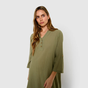Vestido corto algodón liso verde cacería