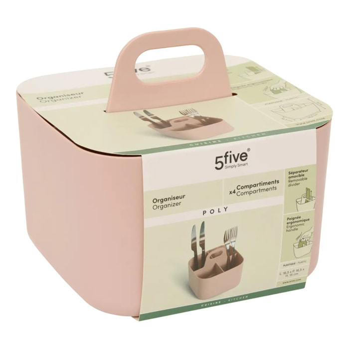 Organiseur Poly 16,5x16,5x15cm rose compartiments amovibles