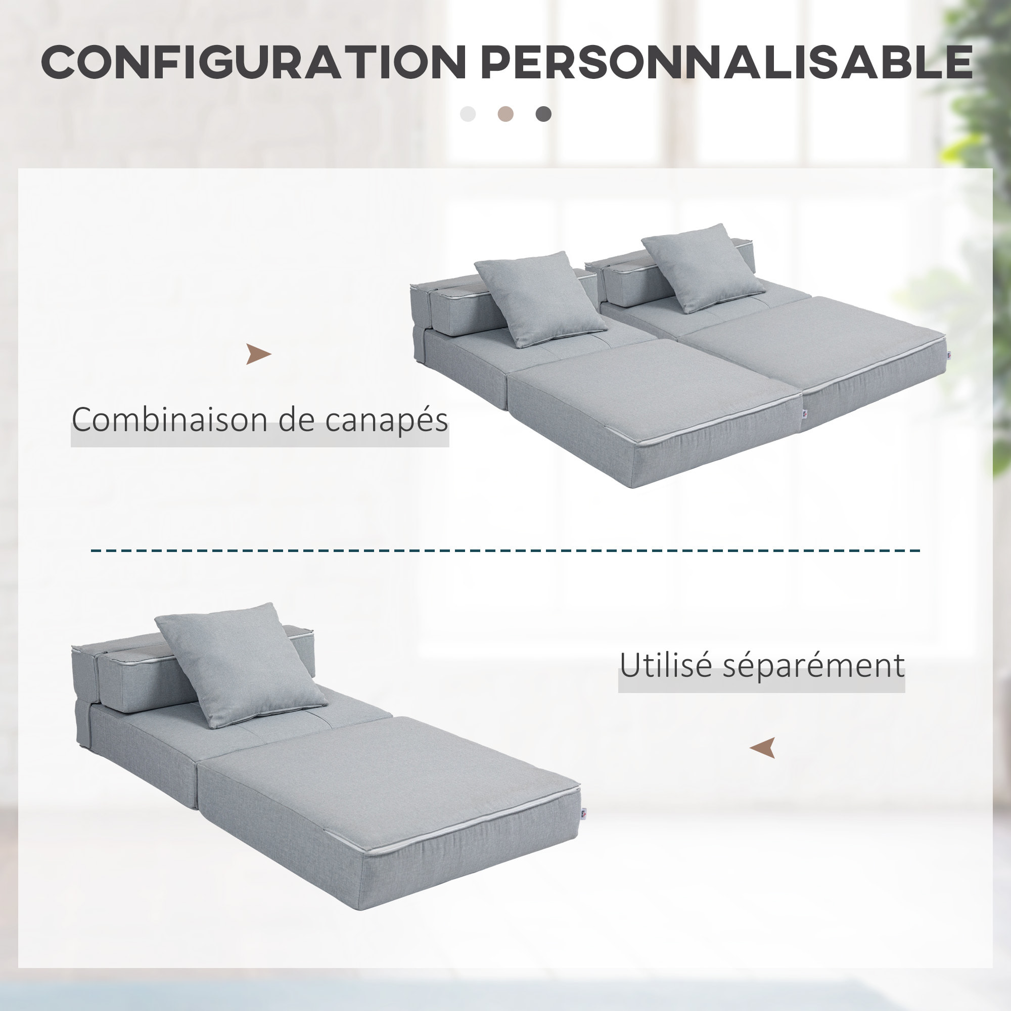 Chauffeuse canapé-lit convertible 1 place - coussin déhoussable inclus - tissu gris clair