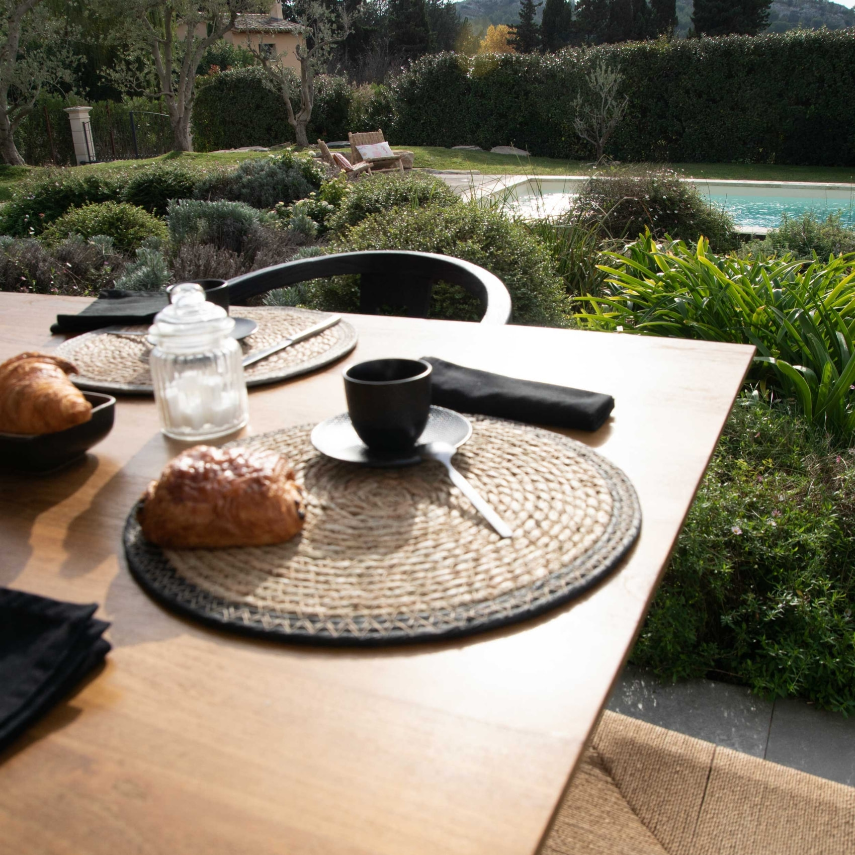 Set de table rond en jute rigide tressée - Noir
