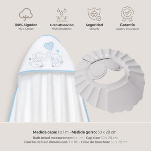 Capa Baño 1X1 Mod Parejita Elefante+Gorro Bco/Azul