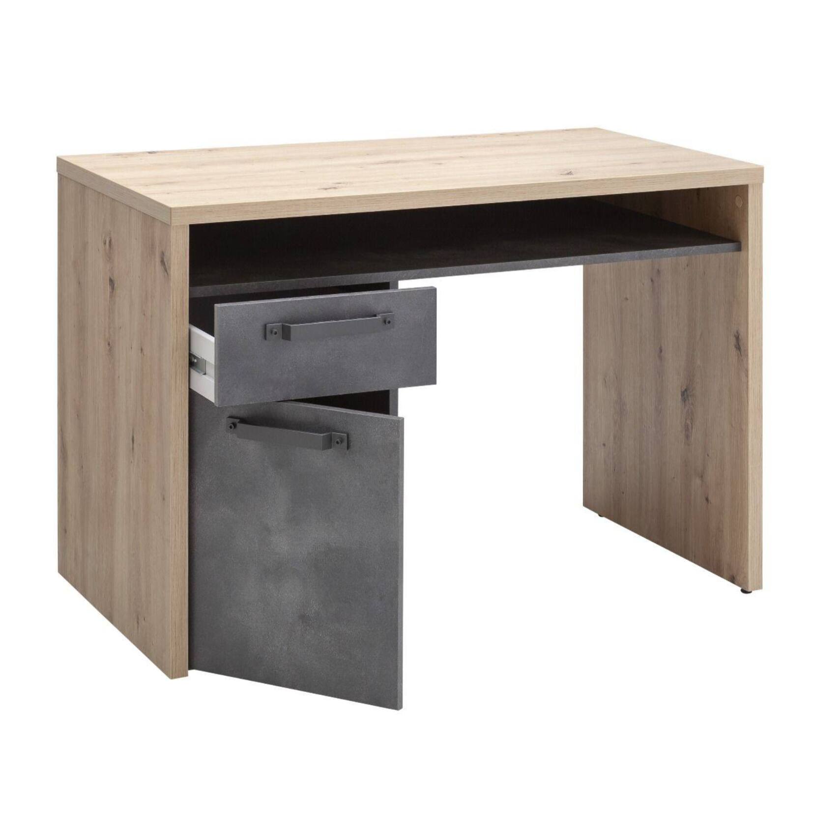 Scrivania in stile industriale per ufficio e studio, 110 x 60 x 76, Rovere