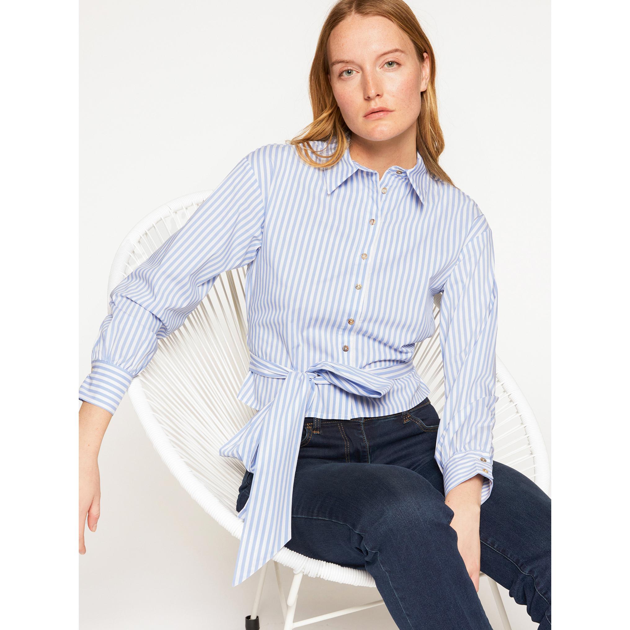 Motivi - Camicia corta fantasia a righe - Azzurro