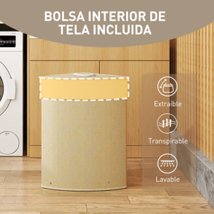 Cesto Ropa Sucia de Bambú para Esquina de 55L con Tapa y Asa, Cubo Ropa Sucia con Bolsa Extraíble y Lavable para Baño, Dormitorio, 35x35x60 cm, Crema