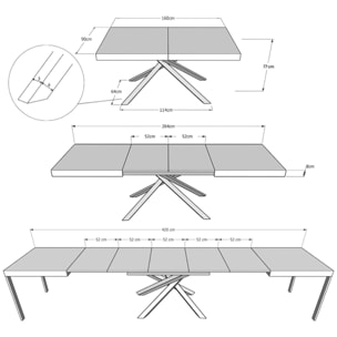 Mesa extensible 90x160/420 cm Karida cemento patas antracita