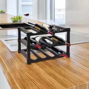 Botellero de 3 Capas Apilables de PP en Color Negro para 12 Botellas - 39x30xH25cm