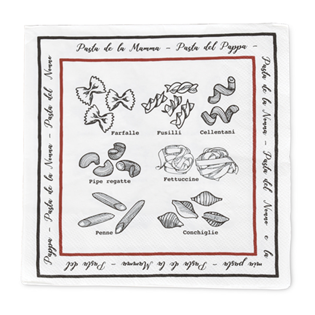 Lot de 20 serviettes en papier motif pâtes - Noir