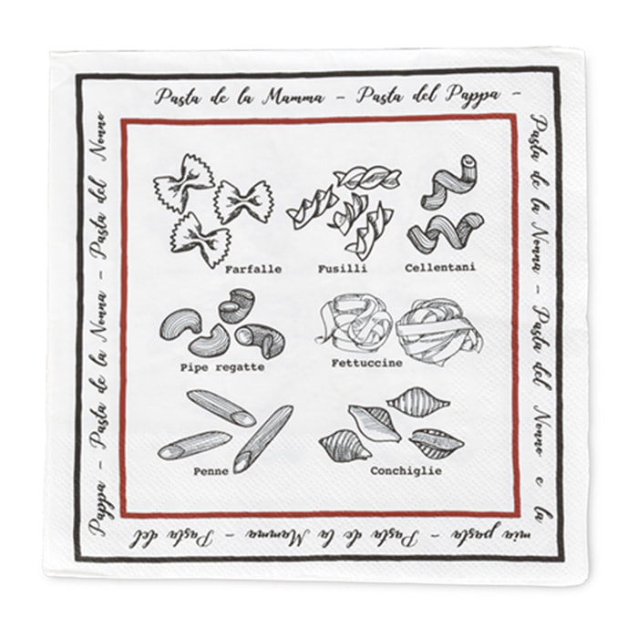 Lot de 20 serviettes en papier motif pâtes - Noir