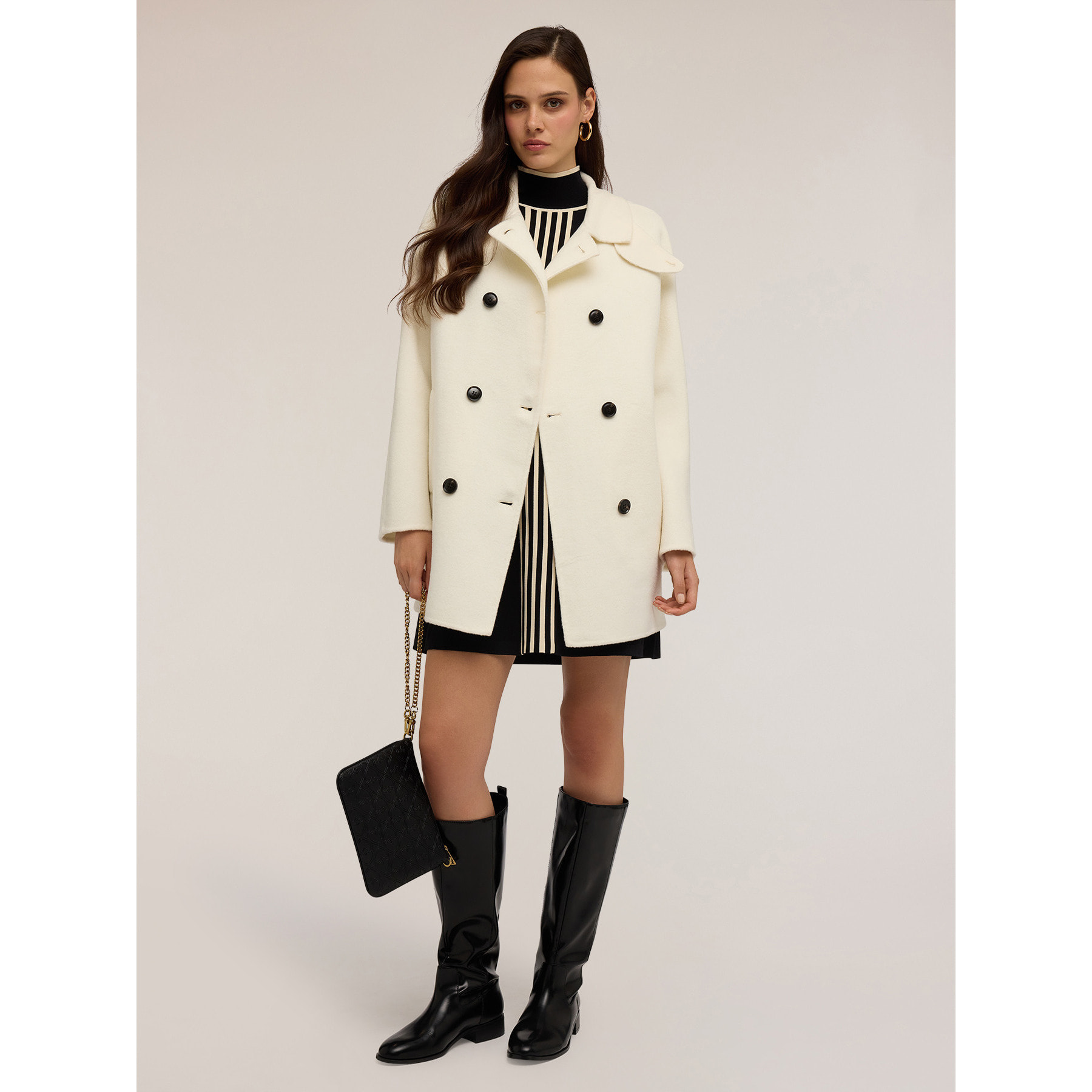 Motivi - Abrigo kimono de paño de lana mixto - Blanco