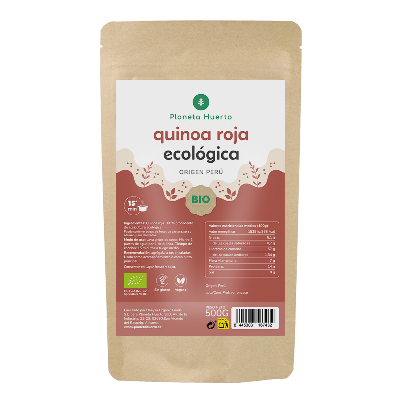 PLANETA HUERTO | Quinoa Roja ECO 500g – Quinoa Ecológica Rica en Proteínas, Ideal para Dietas Saludables y Veganas