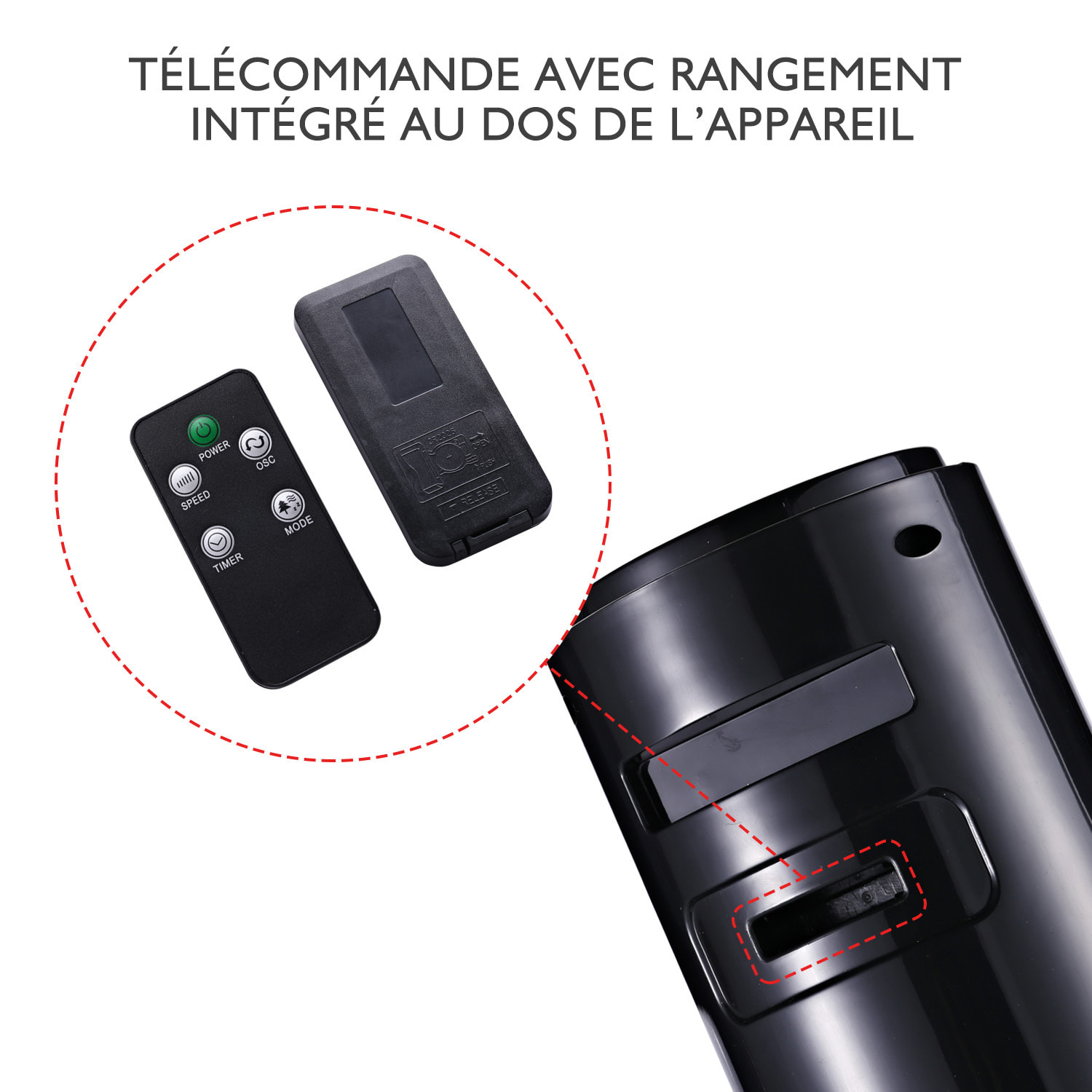 Ventilateur colonne tour 45 W programmable oscillant avec télécommande noir