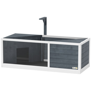 Maison enclos pour tortues - 2 niches et enclos - 2 toits ouvrants - bois blanc gris