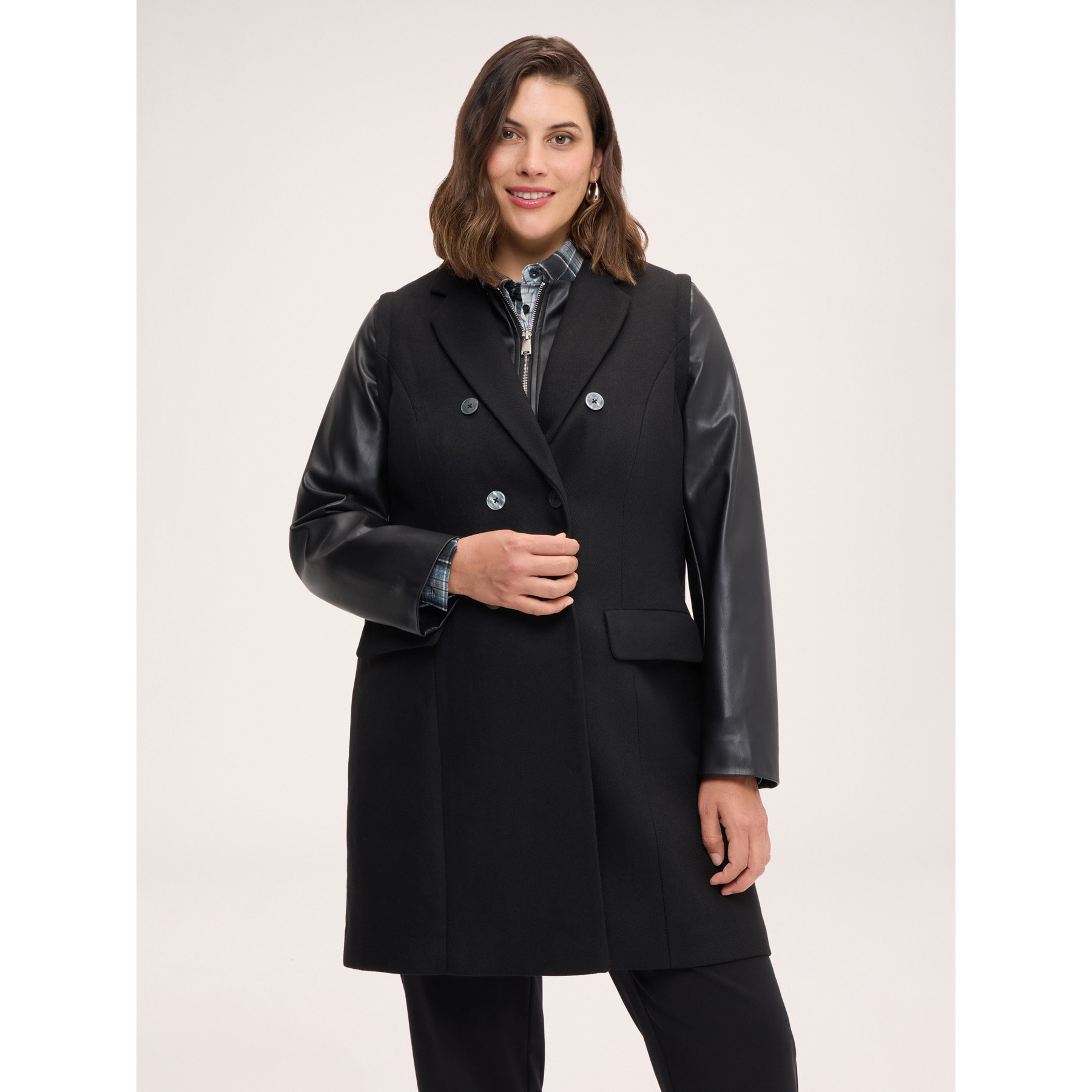 Fiorella Rubino - Cappotto misto lana con maniche staccabili - Nero