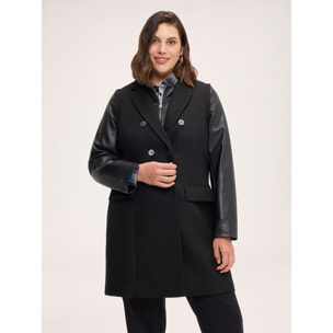 Fiorella Rubino - Cappotto misto lana con maniche staccabili - Nero