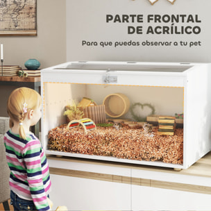 Jaula para Hámster Casa para Animales Pequeños con Tapa Abatible y Ventana de Acrílico Transparente para Hámsteres Enanos Jerbos Pequeños 80x50x50 cm Blanco