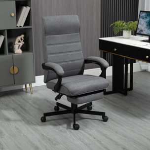 Silla de Escritorio Reclinable Silla de Oficina Giratoria con Altura Ajustable Reposapiés Retráctil y Reposabrazos Silla para Estudio Carga 120 kg Gris