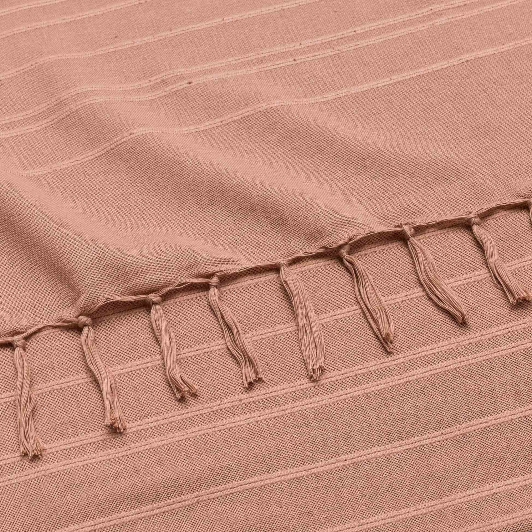 Plaid coton à franges grand format - Rose