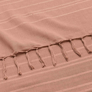 Plaid coton à franges grand format - Rose