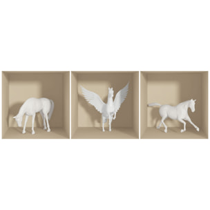 Stickers muraux 3D | Sticker Mural Autocollant effet 3D chevaux - Stickers adhésifs 3D Chambre Salon Trompe l'oeil