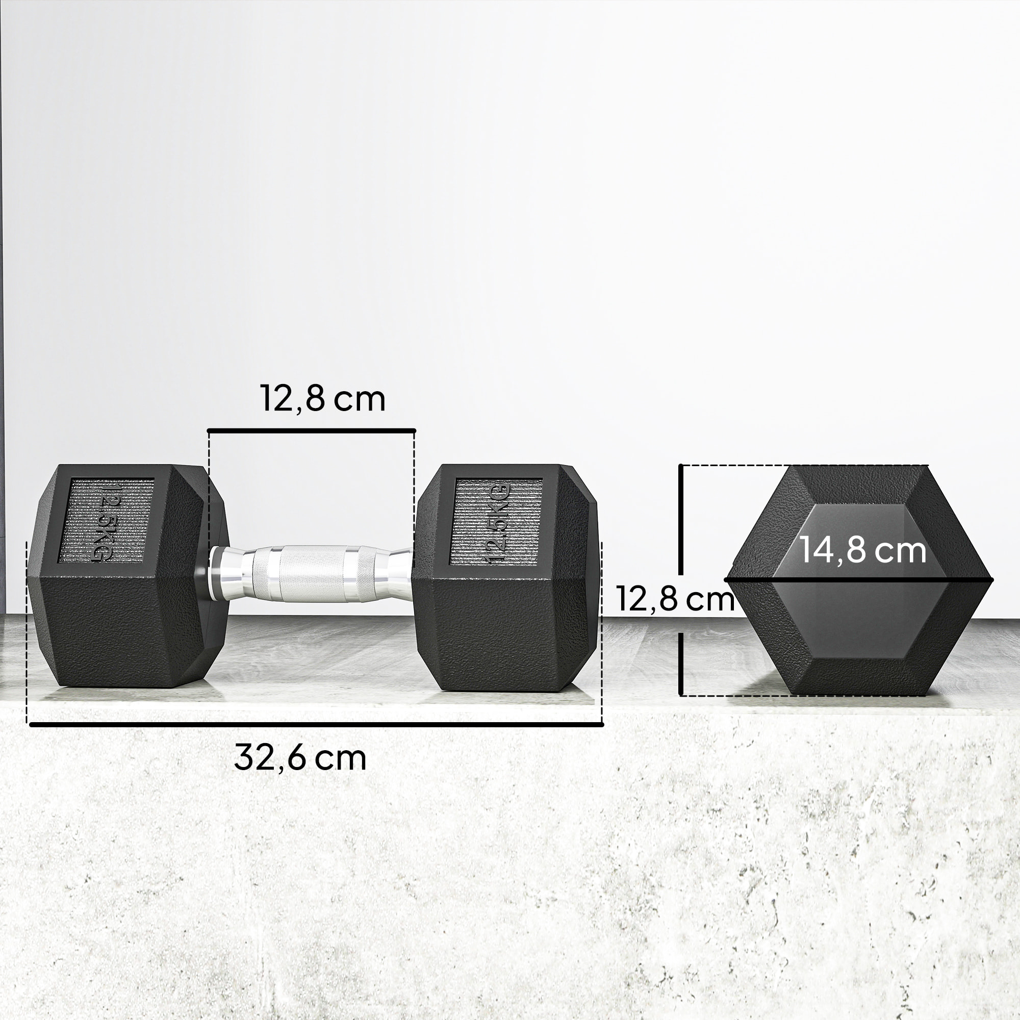 Juego de Mancuernas Hexagonales, 2 x 12,5 kg, de Hierro Fundido, Recubiertas de Goma, Juego de Pesas con Barras de Conexión para Entrenamiento en Casa, Gimnasio y Oficina, Negro y Plata