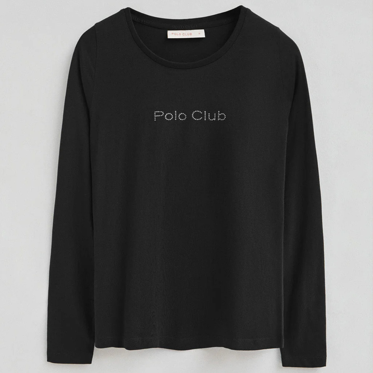 Camiseta negra de manga larga con brillantes Polo Club
