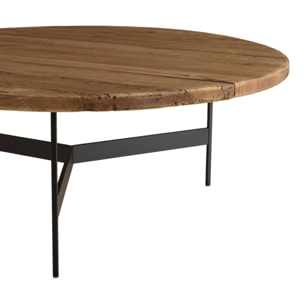 DANDY - Table basse ronde 90x90cm bois Pin recyclé et pieds métal noir