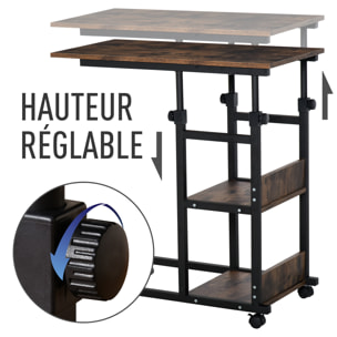 Table de lit roulante hauteur réglable 2 étagères intégrées