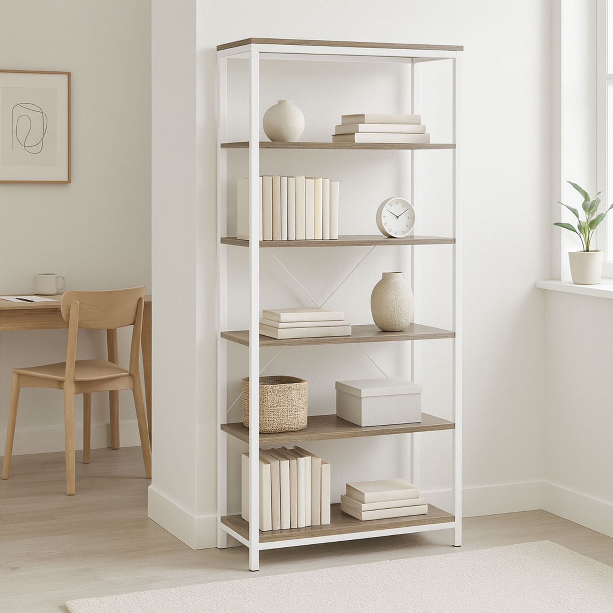 Ganbaru - Libreria scaffale a 6 ripiani 80x30xH180 cm in stile industrial oak