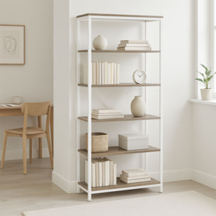 Ganbaru - Libreria scaffale a 6 ripiani 80x30xH180 cm in stile industrial oak